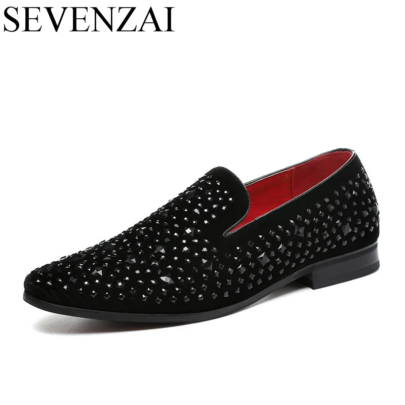 mens studded loafers men spike shoes black 2017 footwear rhinestone ...