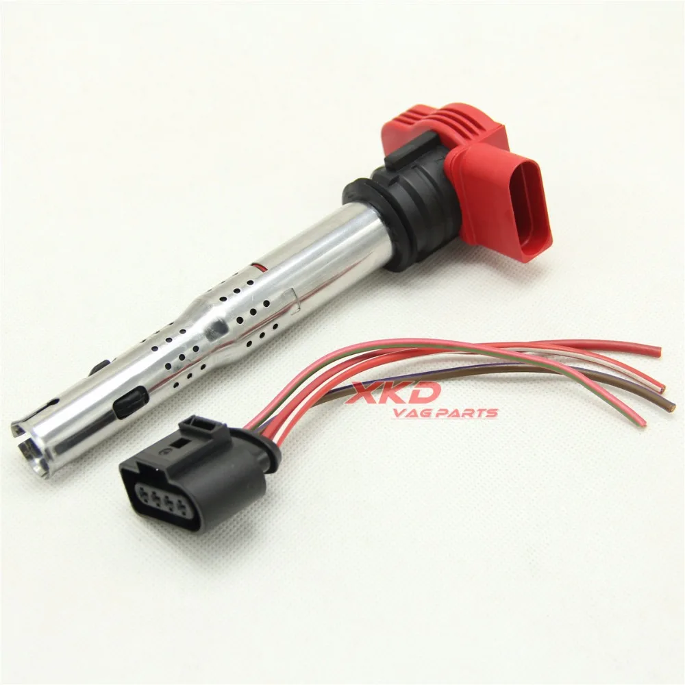 

Red Ignition Coil With Wiring Plug Set For V-W T-ouareg A-udi A5 Q7 R8 4.2L 06E 905 115 E / 8K0 973 724
