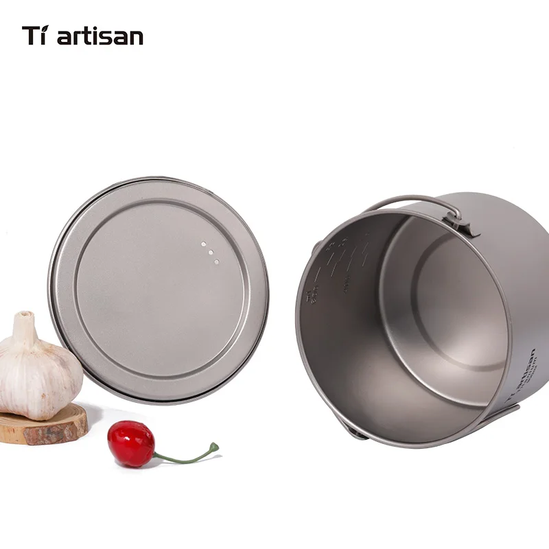 Tiartisan 900ml Pure Titanium Pot with bail handle Outdoor Camping Ultralight Picnic Cookware with Cover