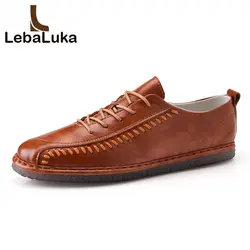 LebaLuka модные Для мужчин тренд Повседневная кожаная обувь на шнуровке ручной работы Мокасины обувь на плоской подошве Классическая обувь