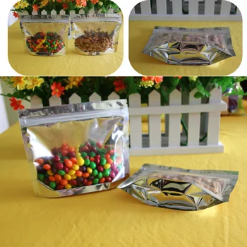 

100pcs Aluminium foil translucent silver self-supporting Ziplock bag food mask powder packaging grain bags