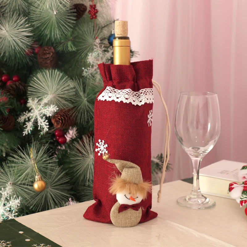 

Santa Claus Red Wine Bottle Cover Bags DIY Christmas Decoration For Home Navidad Snowman Table Dinner Party New Year Gift
