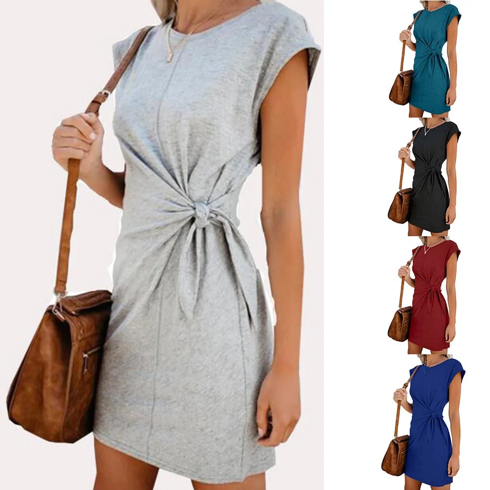 

Women's round neck bandwidth loose short sleeve dress