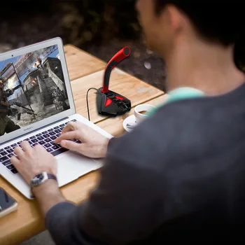 

HD Portable Studio PC USB 3.5mm Audio Microphone for Computer with Volume Adjust ON/OFF Button Wired Professional Mic Karaoke