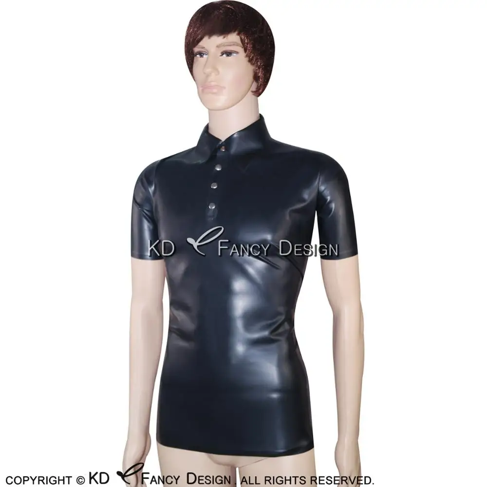 

Black Sexy Latex Shirt Shirt Short Sleeves Rubber Clothings Clothes Top YF-0029