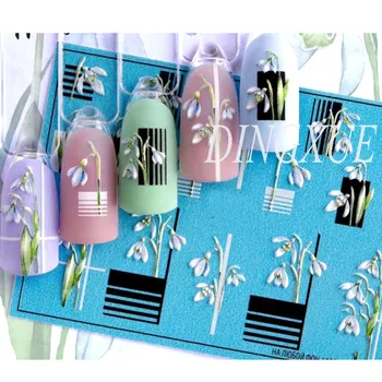 

1pc 3D Acrylic Engraved flower Nail Sticker Embossed black line with Flower Water Decals Empaistic Nail Water Slide Decals Z0105