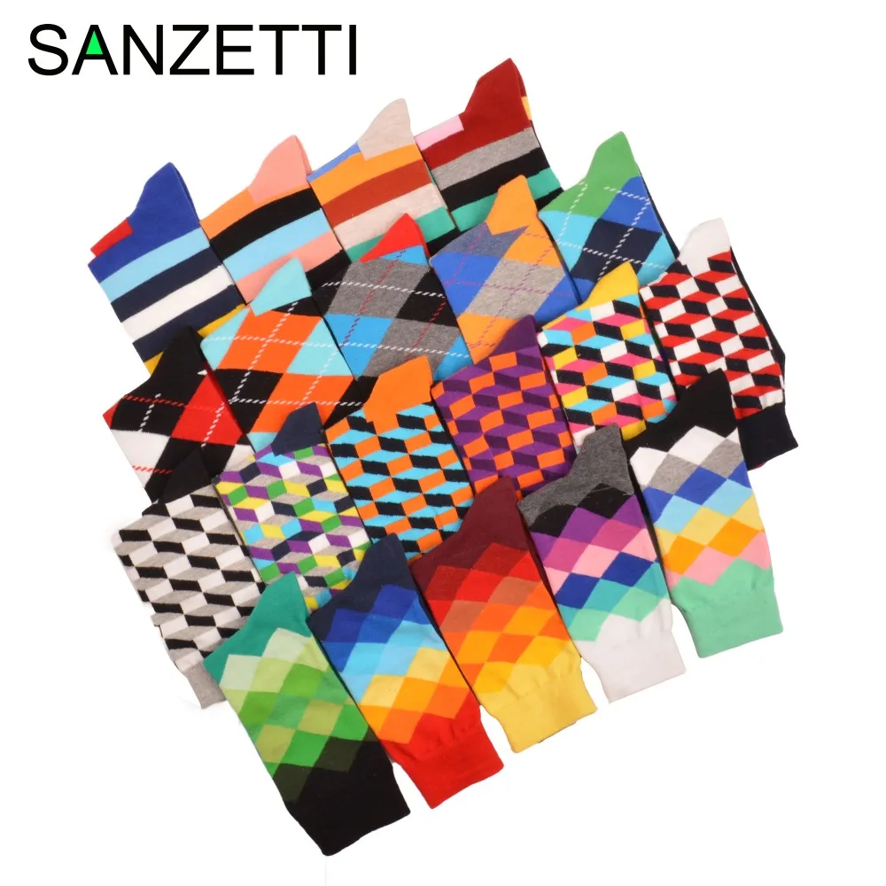 SANZETTI 5 пара/лот роскошные мужские носки яркие красочные из чесаного хлопка с
