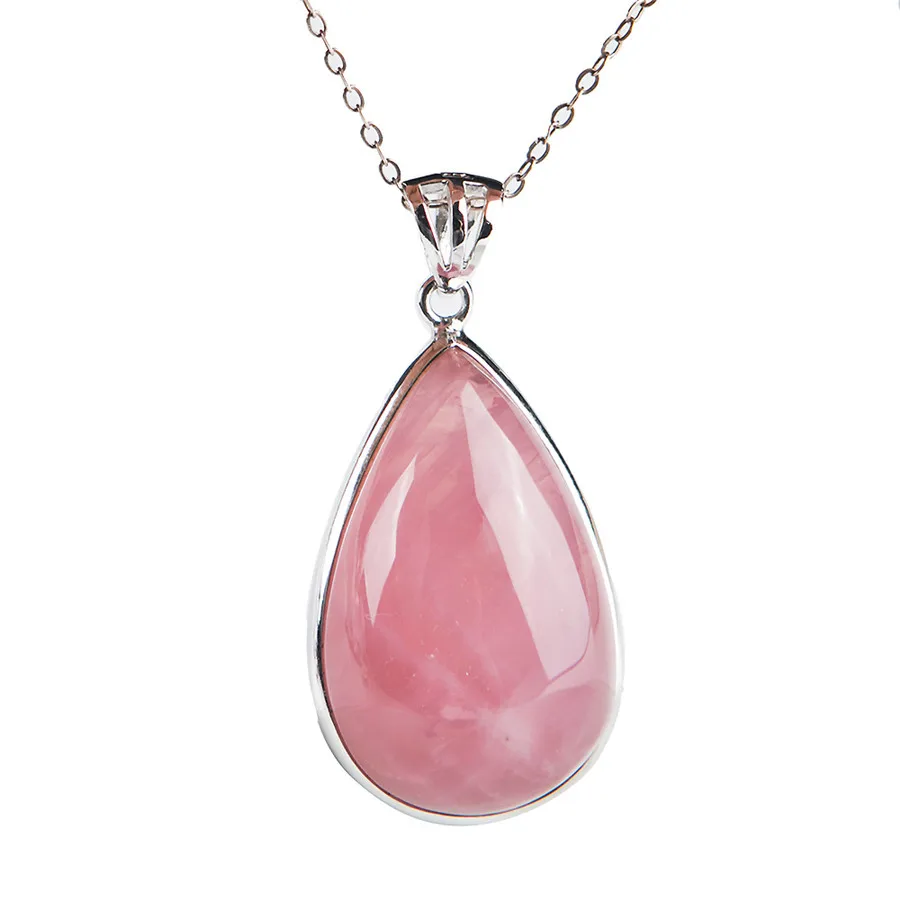 Genuine Pink Natural Rose Quartz Crystal 925 Sterling Silver Jewelry