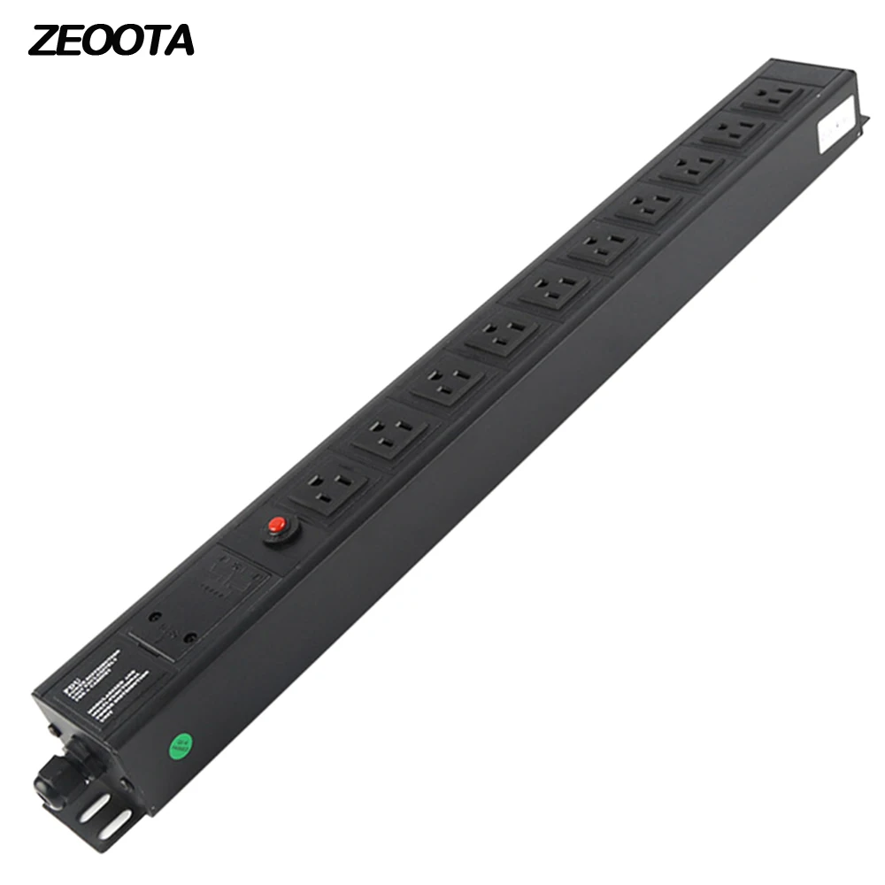 

PDU Power Strip Cabinet Distribution Unit British Socket 1U 10 way US Plug Outlets Switch Overload Protection 2m Extension Cord
