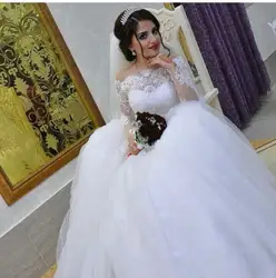 Арабские дизайн паффи свадебное платье квадратный вырез аппликация из бисера жемчуг с длинным рукавом на заказ принцесса свадебные платья