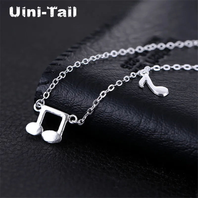 

Uini-Tail hot new 925 sterling silver music notes brushed necklace Korean fashion tide flow sweet high quality jewelry GN850