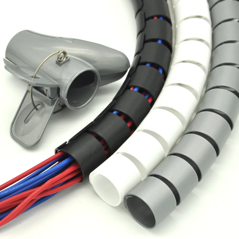 

2M Threaded Tube Wire Storage Line With Tube Hub Clip Diameter 10/16/22/28/32/40mm Cable Sleeve PE Spiral Wrapping