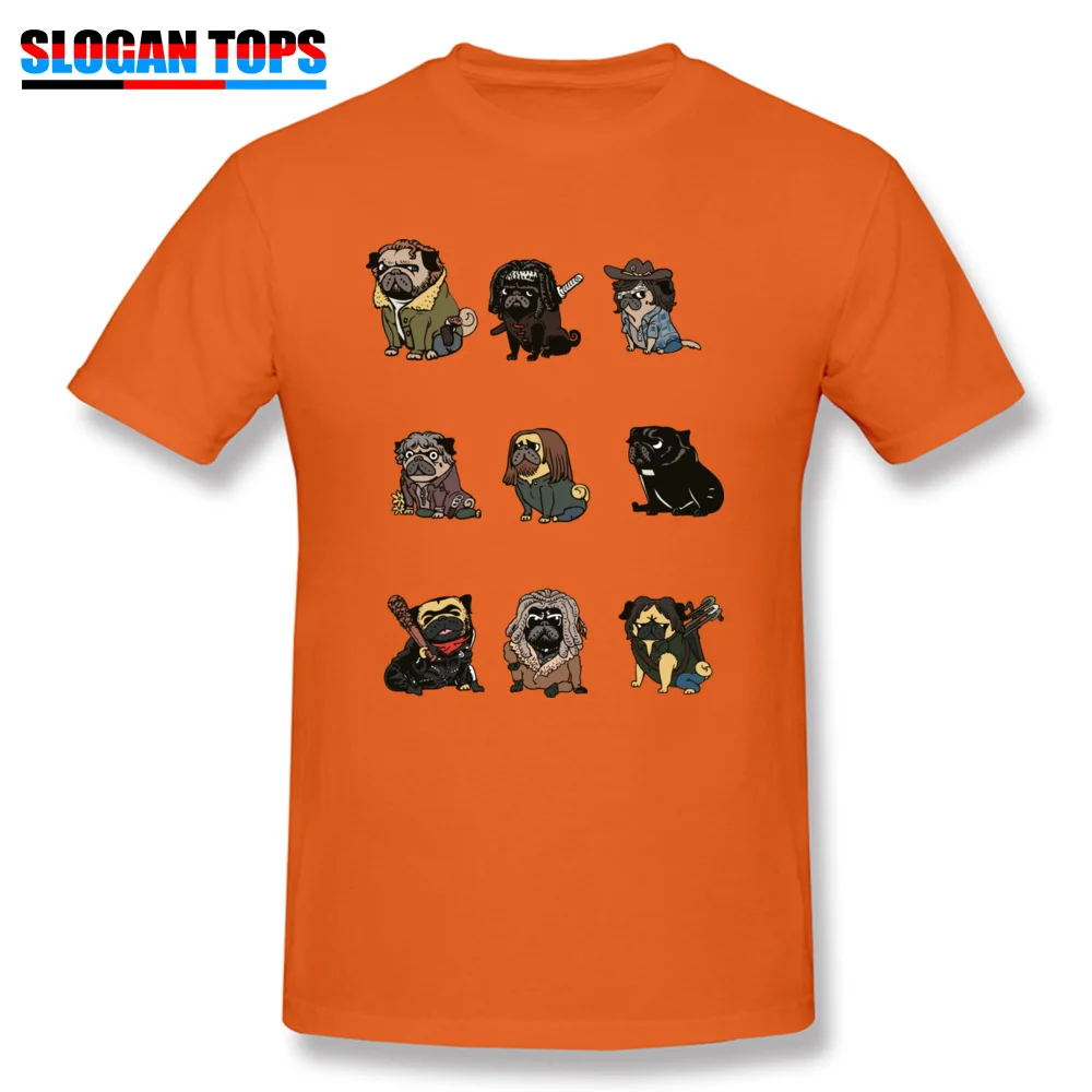Normal The Walking Pug O-Neck T Shirt Summer/Fall Tees Short Sleeve for Men Funny 100% Cotton Fabric Funny T-shirts The Walking Pug orange