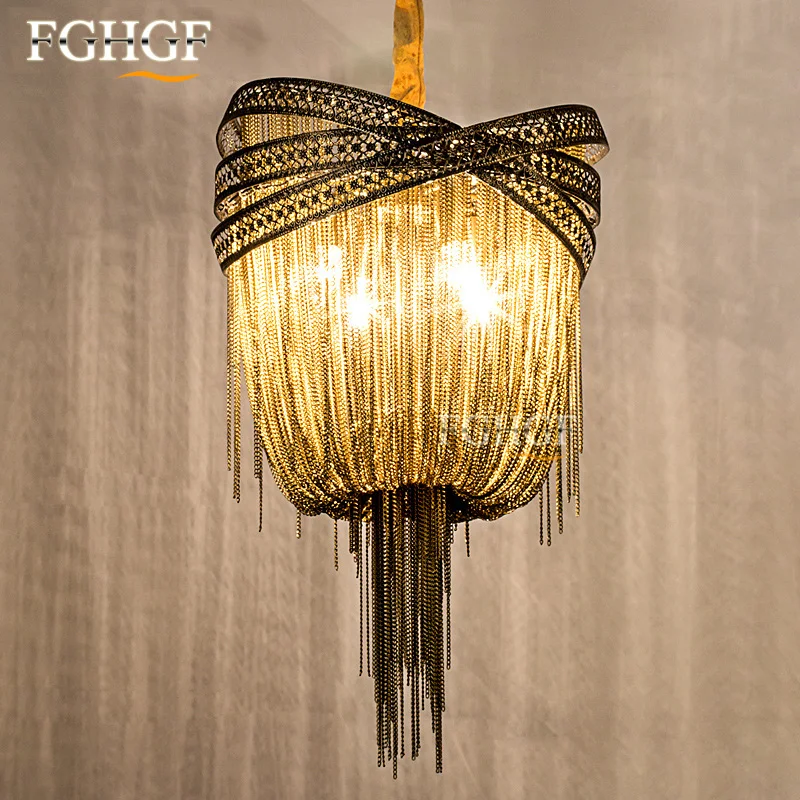Postmodern Designer Chandelier Lights Nordic Restaurant Luxury Hotel Engineering Chain Living Room Art Hanging Chandelier Lights (3)