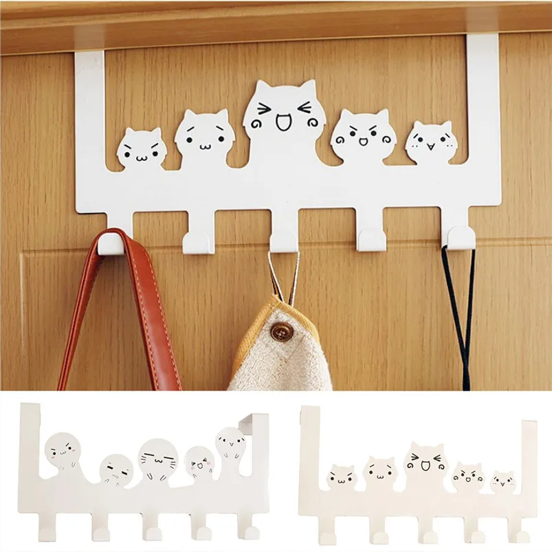 Cartoon Over-The-Door Hook Rack 5 Hooks Hanger Storage Holder Hanging Coat Hat Home Storage Decortion Cocina 30MR1204