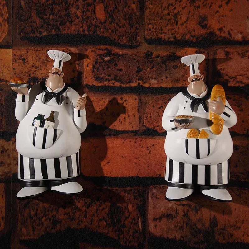 Wall hanging chef 2 шт./компл. смолы Кухня Шеф-Повар Фигурка Торт Хлебобулочные стене висит шеф-повар миниатюрный готовить статуя дома Кухня ресторан, ручной стержень, для кафе, для декора - Цвет: Wall hanging chef