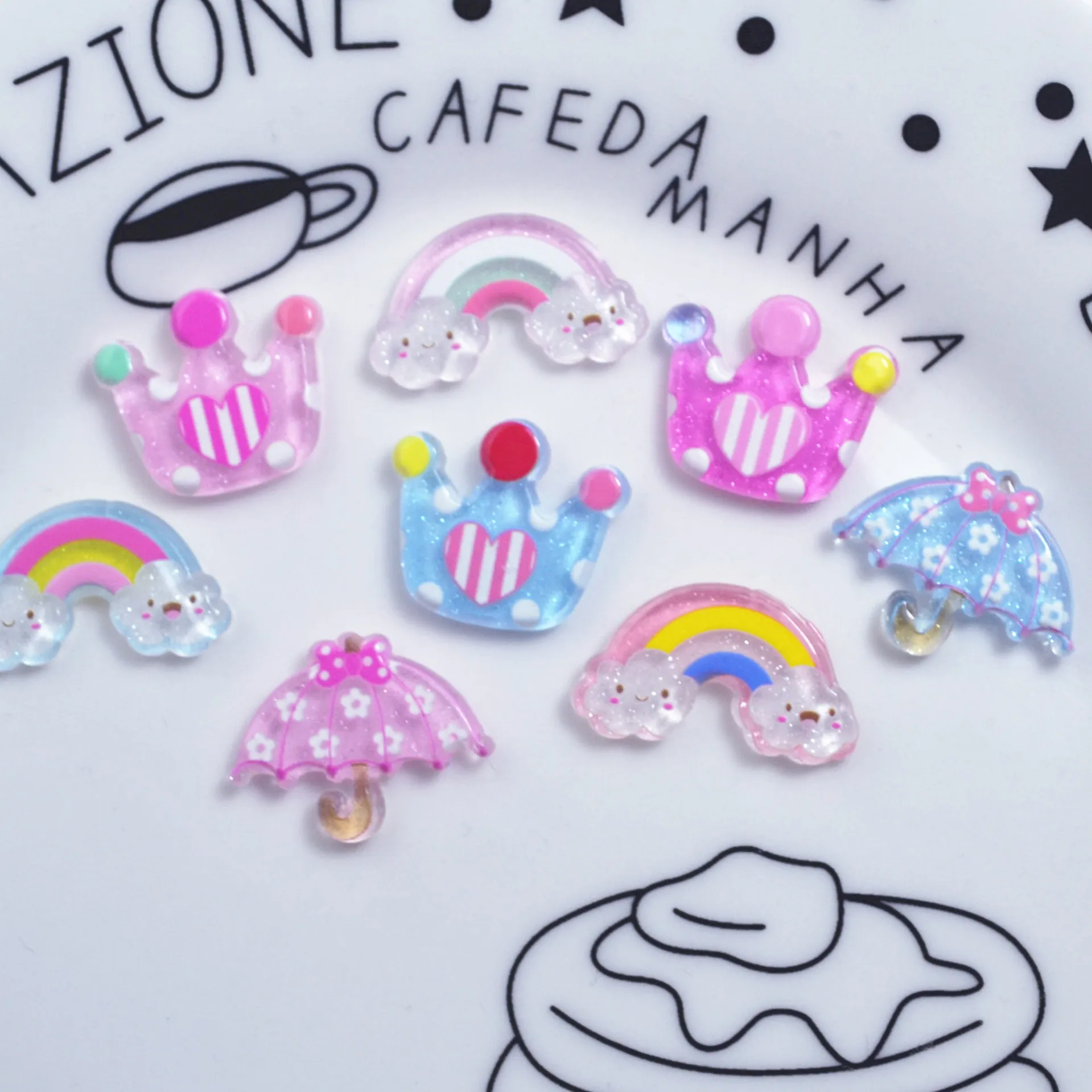 

JOJO BOWS 10 pcs Cute Rainbow Resin Cabochons Flat Back Resin Crown Umbrella DIY Phone Cover Accessory Decoration Craft Supplies