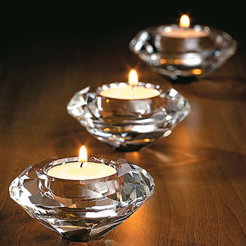 2pcs/lot Sparkle Crystal Tealight Candle Holder Crystal Diamond Shape