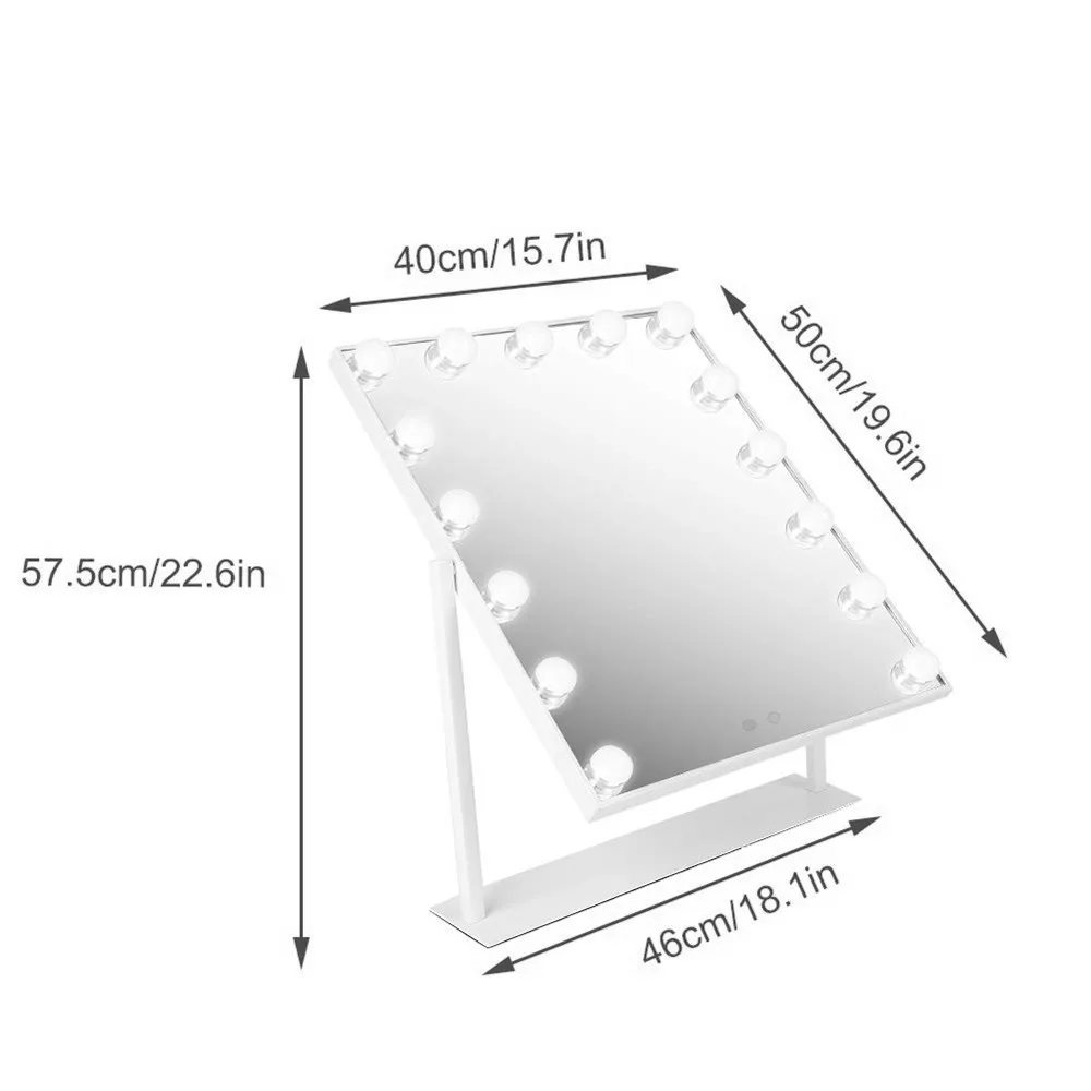 Голливудское светодиодное зеркало для макияжа с 15 светодиодными лампочками, вращение на 360 градусов, зеркало для макияжа, светодиодное зеркало, ML15