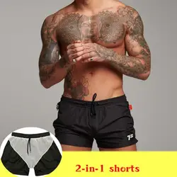2019 мужские 2 в 1 шорты для бега потайные карманы спортивные шорты встроенные хип скрытые карманы фитнес шорты G0617