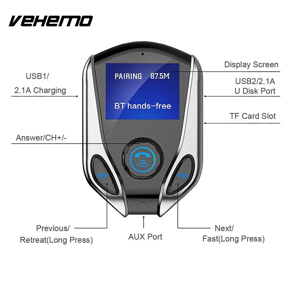 Vehemo 12-24V Cigarette Charger Truck Car Charger AUX Input Car Bluetooth for MP3 Player FM Transmitter Dual USB for 2 USB Vehemo 12-24V Cigarette Charger Truck Car Charger AUX Input Car Bluetooth for MP3 Player FM Transmitter Dual USB for 2 USB