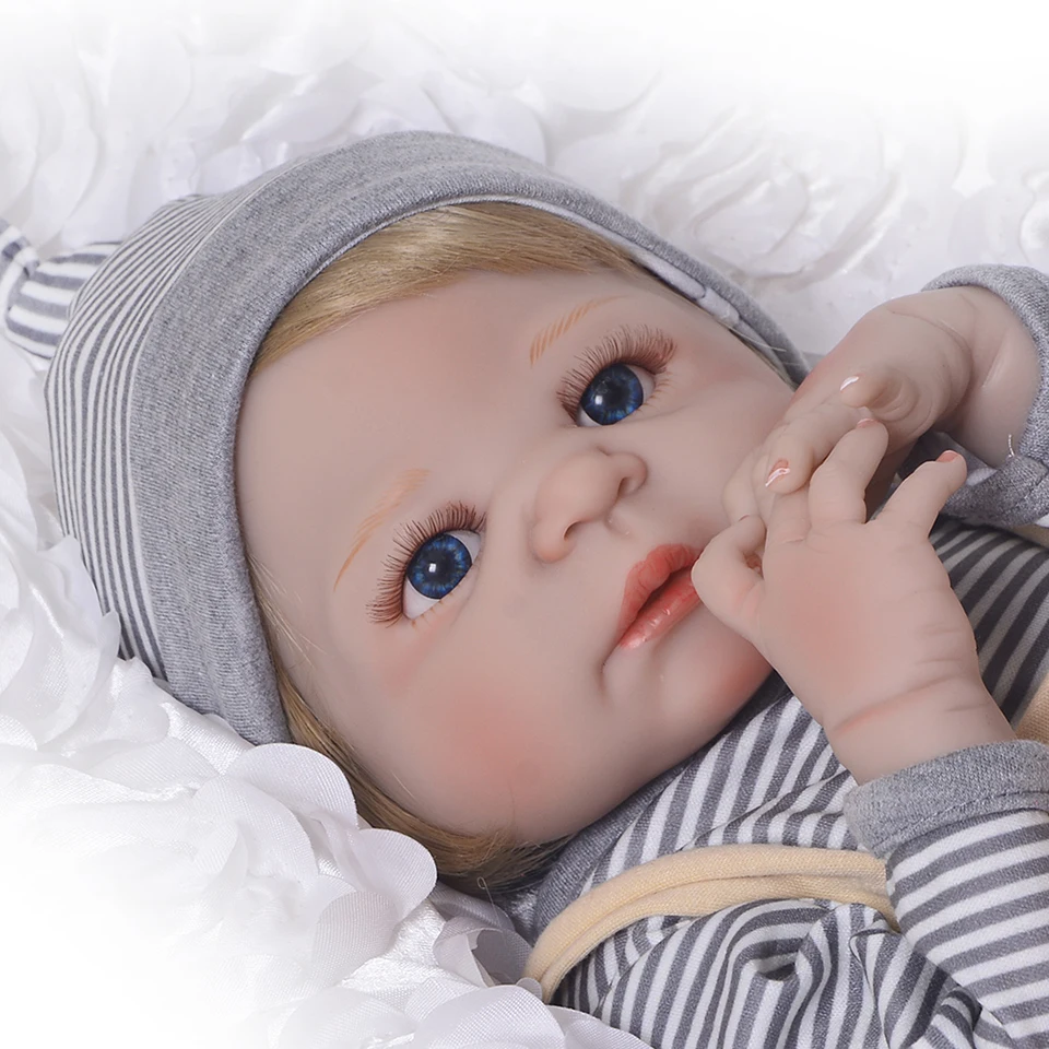 NPK dolls reborn Bebes полностью силиконовые куклы baby boy 57 см парик из светлых волос живая