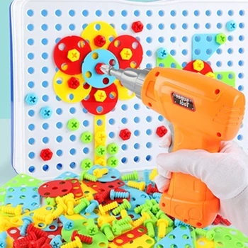 

abay 2019 hot Children DIY Electric Drill Screw Assembly on Jigsaw Puzzle No Battery WB-23