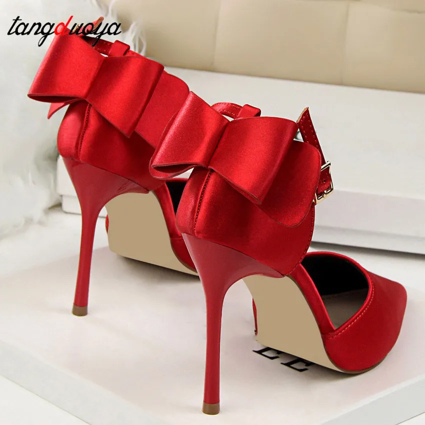 Zapatos de tacón alto con lazo para mujer, calzado de boda, de punta  estrecha, talla grande 43|Zapatos de tacón de mujer| - AliExpress