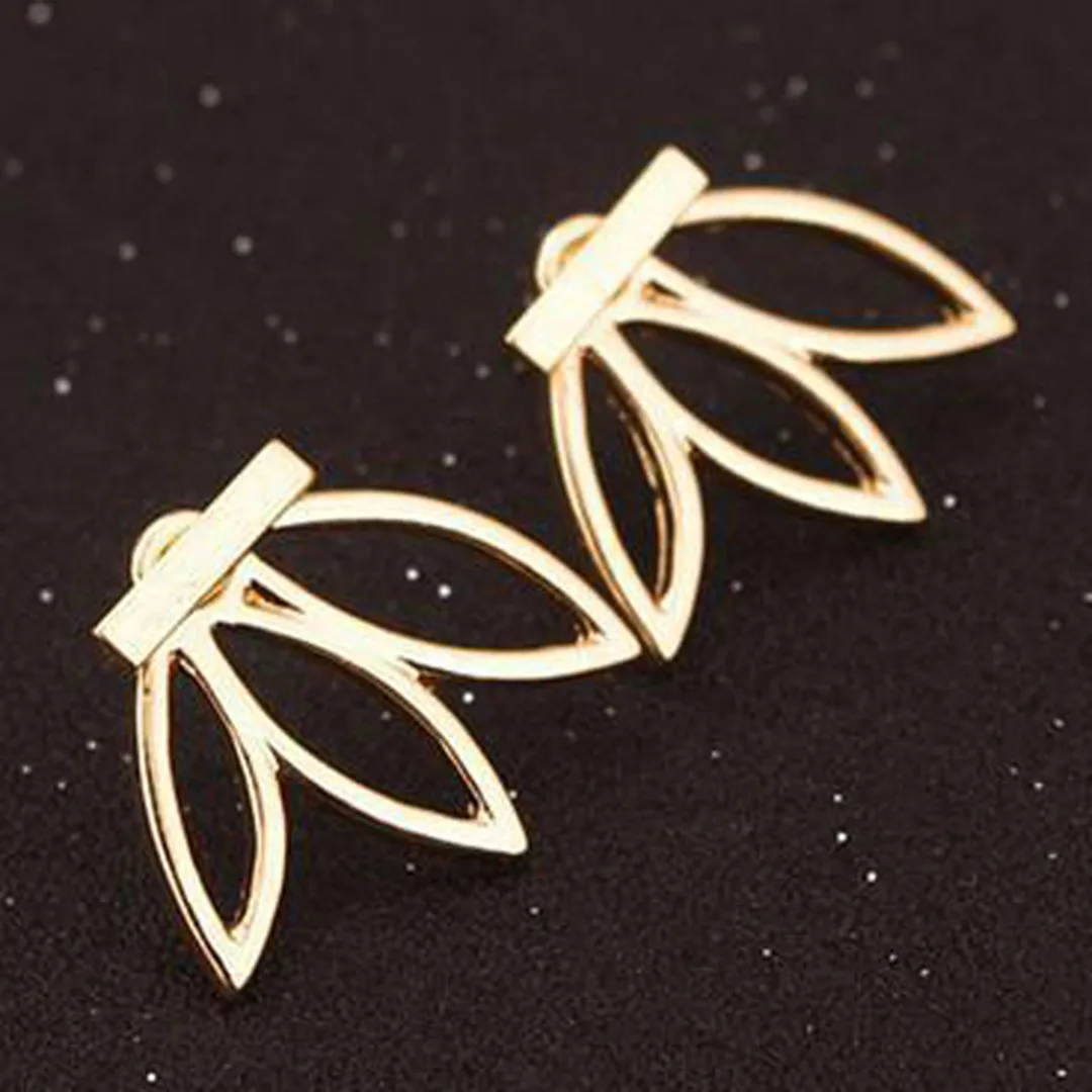 Shellhard Gold Silver Plated Earrings Ear Jacket Vintage Hollow Flower Lotus Earring Brincos Femme Bijoux For Women Jewelry