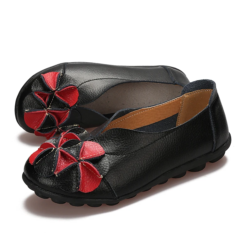 

Flower Flats Woman Genuine Leather Women's Shoes Ladies Moccasin Female Footwear Soft Plus Size Walking Shoes Comfortable