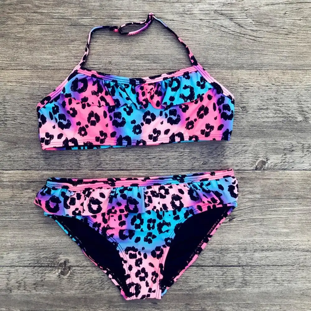 Toddler Kids Baby Girl Swimwear 2019 Children Leopard Ruched Bikini Set Swimsuit Bathing Clothes A1 | Мать и ребенок
