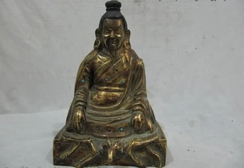 

song voge gem S0216 6"Tibet Buddhism Fane 100% Copper Bronze 24K Gild Guru Gulug Buddha Statue