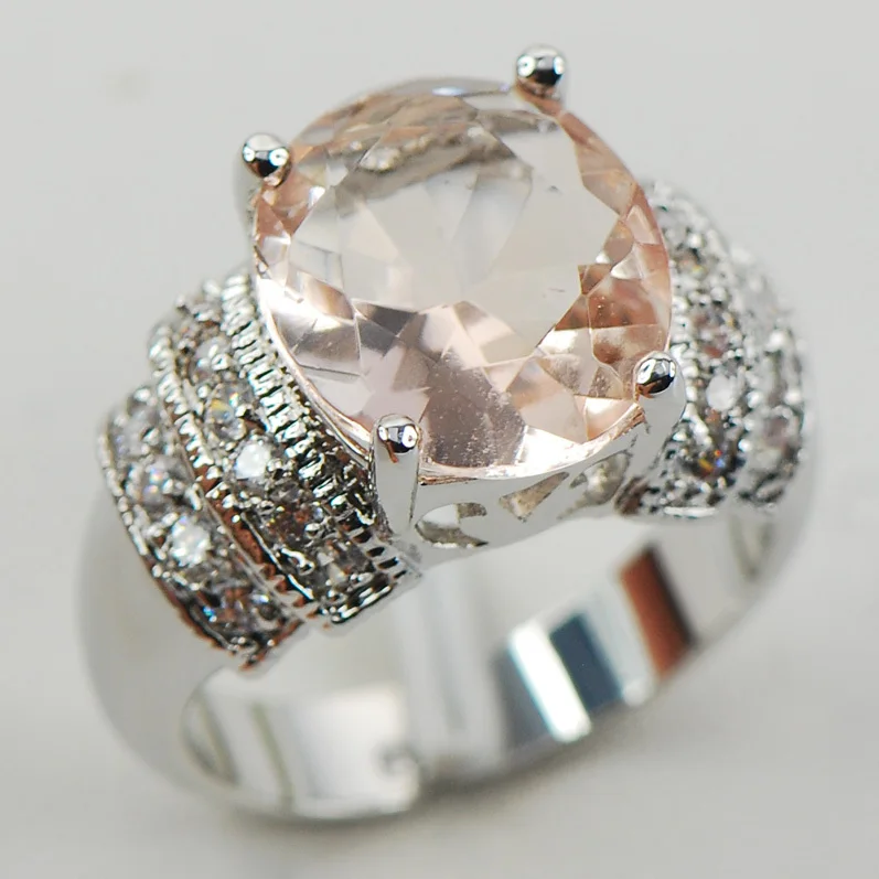 Модное женское кольцо из серебра 925 пробы Morganite F969 Размер 6 7 8 9 10 | Украшения и