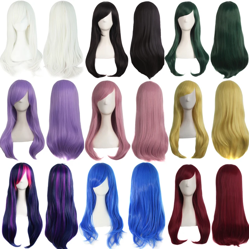 

24" Long Curly Cosplay Wig Halloween Party Black White Gold Blue Pink Ombre Colors Synthetic Wig Heat Resistant Hair MapofBeauty