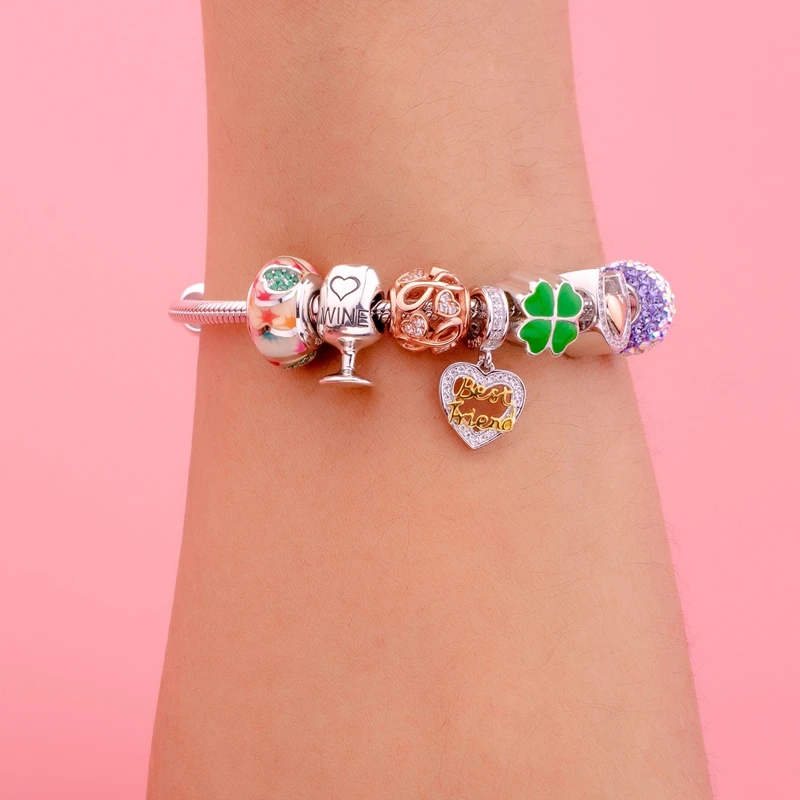 Choruslove Pink Star Charm Pendant with CZ 925 Sterling Silver for European Bracelet Necklace Choruslove Pink Star Charm Pendant with CZ 925 Sterling Silver for European Bracelet Necklace