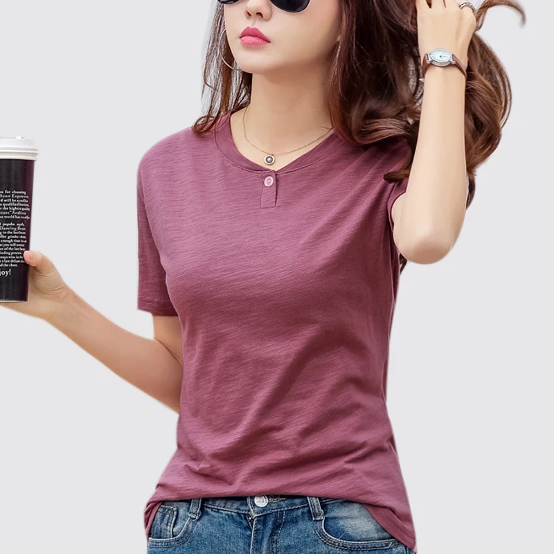 

2019 Women Summer Casual T-Shirt Fashion One Black Color 0 Neck T shirt Cotton Long Sleeve Tops Green White Plus Size Purple
