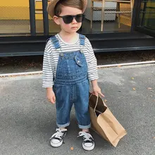 Новые детские комбинезоны для мальчиков и девочек, длинные джинсы из денима, повседневные штаны на подтяжках на весну