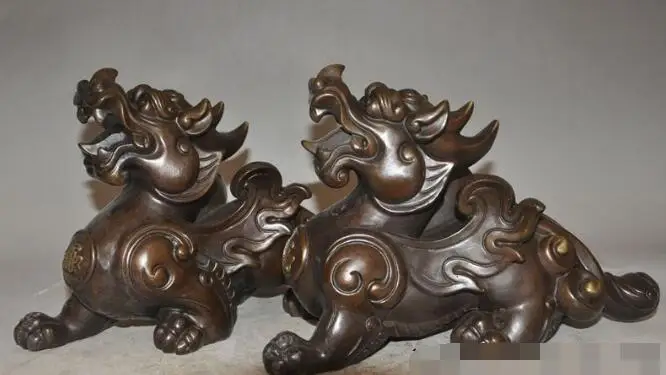 

S00814 11"Chinese Feng Shui Bronze Evil spirits Protect Fly Unicorn PiXiu Beast Statue B0403