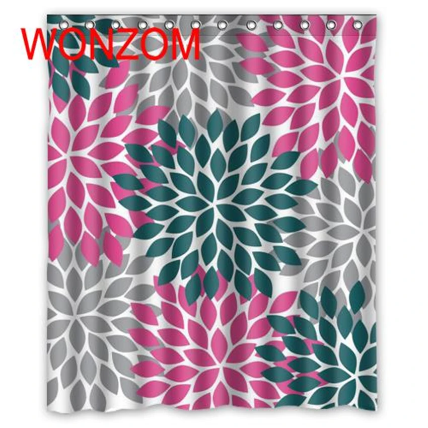 

WONZOM Chrysanthemum Modern Polyester Waterproof Abstract Flower Shower Curtains For Bathroom Fabric Bath Curtain With Hooks