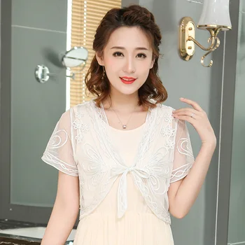 

Small Shawl Women Elegant Jaquetas Feminina Shrug Short Sleeve Lace Crochet Ruffle Open Front Cardigan Cover Up Jacket