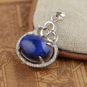 

FNJ 925 Silver Lapis Lazuli Pendant for Jewelry Making Blue Stone Flower 100% Original Pure S925 Sterling Silver Pendants Women