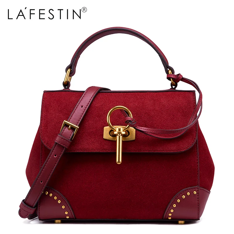 

LAFESTIN Faux Suede Handbags Women Designer Rivet Faux Suede bags Trapeze Shoulder Luxury Totes Multifunction brands Bag bolsa