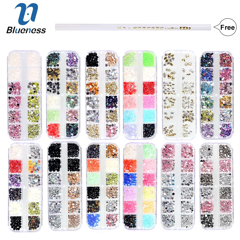 

Blueness 1box 3D Nail Art Decoration DIY Round Nail Rhinestones Studs Charm Glitters Manicure Design Nail Art Tool