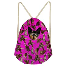 Noisy Designs 3D милый кот печати Drawstring сумка подростков девочек животных мешок с кулиской с принтом маленький рюкзак Stoage пакет сумка