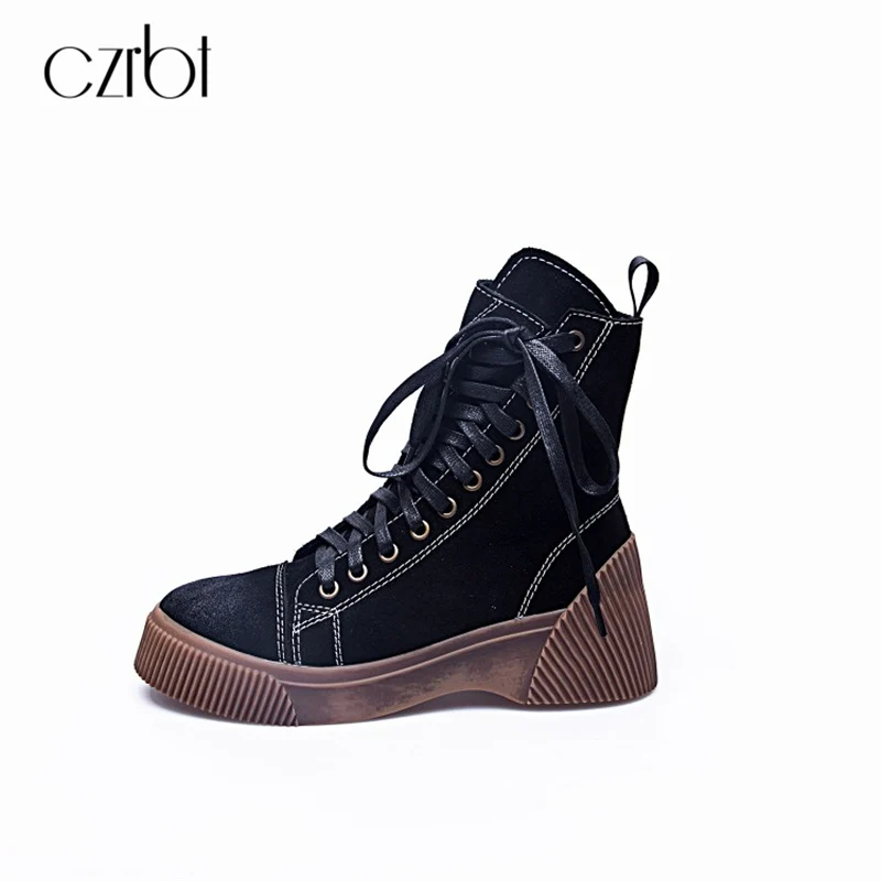 

Nefangjo 2018 autumn fashion personality frosted cow leather women's boots European and American casual strap martin boots