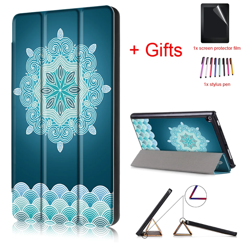 

Slim Magnetic Folding Case Cover for Kindle New Fire HD8 HD 8 2018 2017 2016 Tablet Funda Protective Cover +Film+Stylus Pen