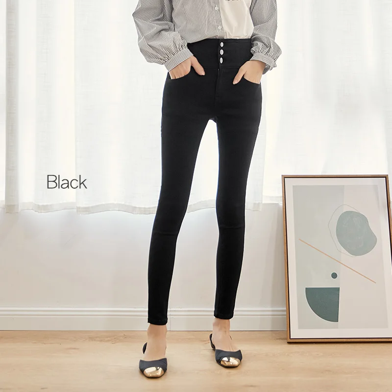 black 9088 Женские узкие джинсы LEIJIJEANS, повседневные джинсы стрейч с высокой посадкой, на пуговицах, черные леггинсы больших размеров, весна-лето - Цвет: black 9088