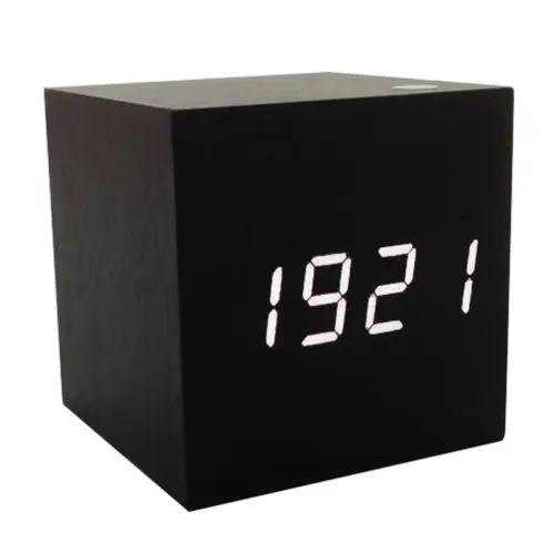 New Wooden Creative Cube Digital LED Desk Alarm Thermometer Timer Calendar USB AAA Clock