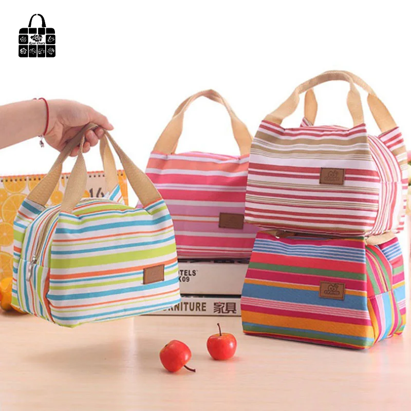 

ROSEDIARY Practical Portable Color stripes Waterproof Cooler Ice Bag Lunch Bag Leisure Picnic Packet Bento Box Food Thermal Bag