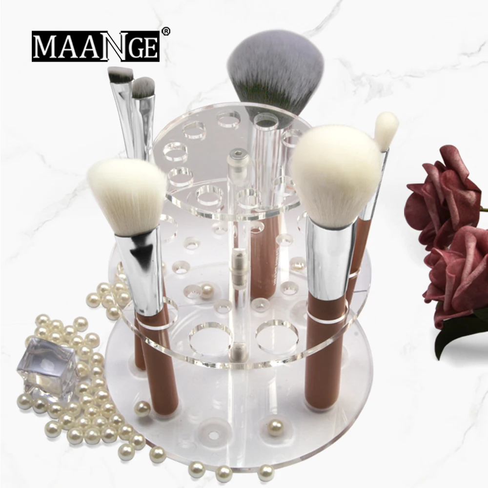 

Transparent Acrylic Makeup Brushes Holder Round Brush Shelf Makeup Display Stander Brush Storage Plastic 20 Holes Accessories